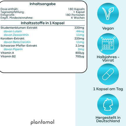Luteīna zeaksantīna kapsulas - Augstas devas acu vitamīni ar 44 mg luteīna + 11 mg zeaksantīna + 11 mg beta karotīna - 6 mēnešu acu kapsulu krājums - Redze