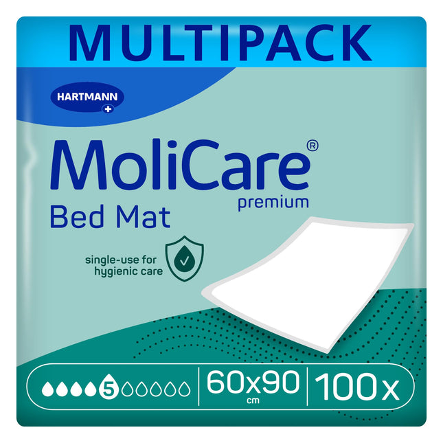 MoliCare Premium gultas paklājiņš 5 pilieni: gultas aizsargpaklājiņš ar absorbējošu serdi, kas izgatavota no celulozes pārslām, 60x90 cm, 4x25 gabali