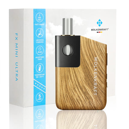 WOLKENKRAFT FX MINI ULTRA Premium Vaporizer - USB-C | Magnētiski ievietojams iemutiķis | Titāna kamera | Temperatūra 100–220 °C | Darbības taimeris 3–5 min. | 100% konvekcija *koka izskats*