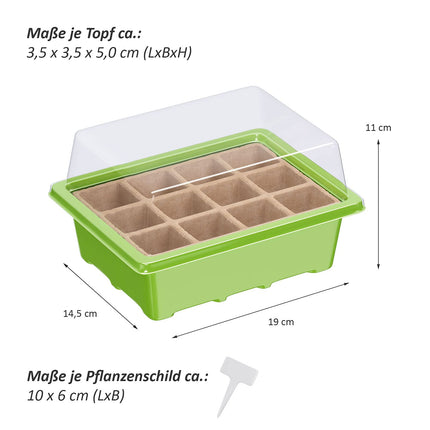 WELLGRO mini siltumnīca ar 6 augu etiķetēm — līdz 12 augiem — apm. 19x14,5x11 cm uz iekštelpu siltumnīcu, plastmasa/celuloze - daudzumu var izvēlēties, daudzums: 3 gabali