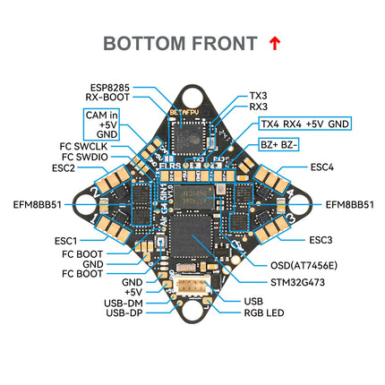 BETAFPV G473 5IN1 gaisa bezkontaktu lidojuma kontrolieris 1S AIO viegls FC iebūvēts seriālais ELRS uztvērējs ar 16MB BlackBox BB51 Bluejay 96K ESC OSD mikroshēmu ārējais UART ports 1S FPV Whoop dronam kvadrokopteram