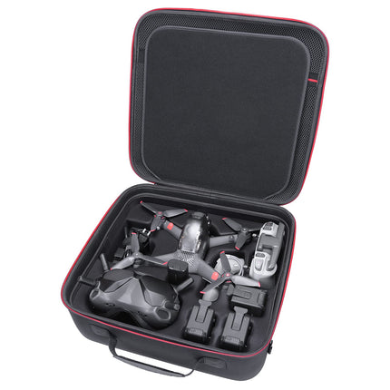 RLSOCO pārnēsāšanas soma DJI FPV Combo/Avata Pro dronam — piemērota FPV/Avata piederumiem: drona korpusam, FPV brillēm V2, tālvadības pultij, kustību kontrolierim, aprocēm, lādētājam un 4 baterijām (vienai drona korpusā).