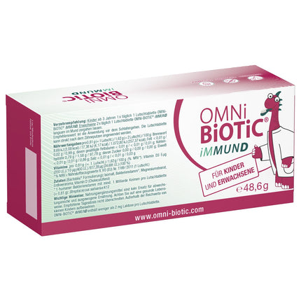 OMNi BiOTiC IMŪNSISTĒMA | 60 pastilas | 1 baktēriju celms | 1 miljards baktēriju vienā pastilā | D vitamīns | Veģetārietis | Bez cukura | Ikdienas lietošanai | Pieaugušajiem un bērniem