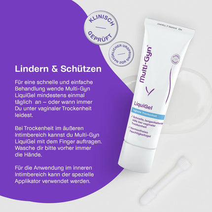 Multi-Gyn LiquiGel ar aplikatoru tūlītējai atvieglošanai no maksts sausuma, sāpēm, niezes vai kairinājuma – bez hormoniem ar dabīgām sastāvdaļām – 50 ml