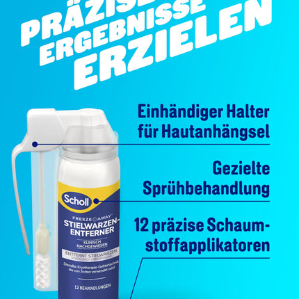 Scholl Freeze Away kārpu noņemšanas komplekts, noņem ādas izaugumus 1 procedūras laikā, klīniski pierādīts, ka noņem kārpas uz kakla, krūtīm, padusēm, muguras un cirkšņiem, 12 procedūras