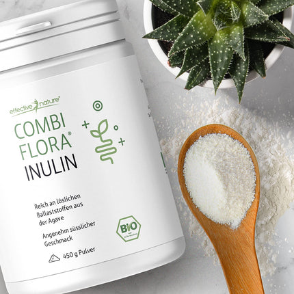 Effective Nature organiskais inulīna pulveris - 100% šķīstošās šķiedras pulveris no bioloģiskās agaves, bez glutēna, vegāns - 450g