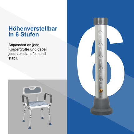 Akriva Comfort dušas sēdeklis ar atzveltni - regulējams augstums vannas krēslam - neslīdošs dušas sēdeklis - dušas krēsls ar dušas galvas turētāju (Comfort Plus)