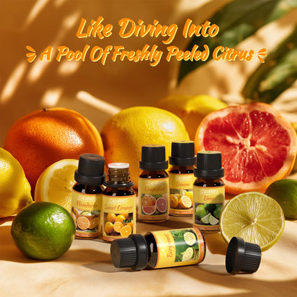 SALUBRITO citrusaugļu ēterisko eļļu komplekts, tīras dabīgas citrusaugļu aromātu eļļas difuzoriem - saldais apelsīns, bergamote, greipfrūts, citrons, mandarīns, laims aromterapijas eļļa