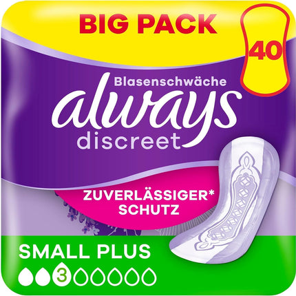 Always Discreet nesaturēšanas ieliktnīši sievietēm Small Plus, 40 gabali. Visaptveroša aizsardzība. Neticama diskrētums.