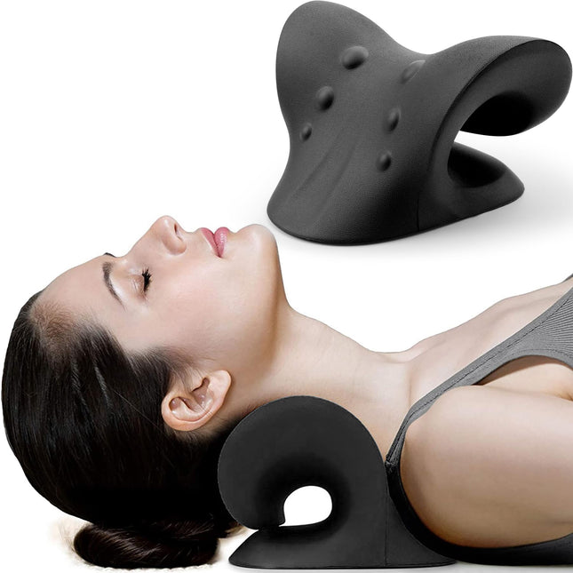 Plecu relaksācijas spilvens, kakla stiepšanas ierīce žokļa locītavu sāpju mazināšanai un kakla mugurkaula izlīdzināšanai, chiropractic spilvens, kakla nestuves, melns