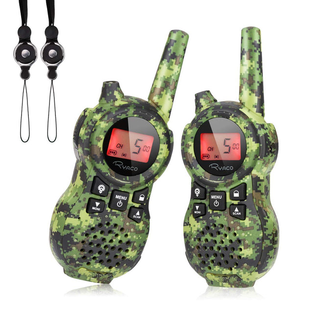 Ryaco 2X rāciju komplekts bērnu rācijām 1-3KM diapazons 8 kanāli ar apgaismotu LCD lukturīti rācija bērnu rotaļlieta piedzīvojumiem brīvā dabā, kempingam, pārgājieniem
