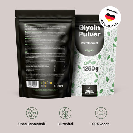 Glicīna pulveris 1250 g (1,25 kg) - 100% tīra aminoskābe - salds aminoskābes glicīns - bez piedevām, vegāns un ražots Vācijā