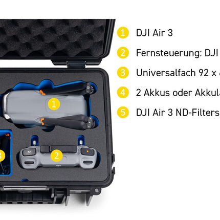 B&amp;W āra pārnēsāšanas soma DJI Air 3, Air 3S un Fly More Combo droniem - Type 3000 Yellow - Ūdensizturīga saskaņā ar IP67 sertifikātu, putekļu necaurlaidīga, triecienizturīga un neiznīcināma