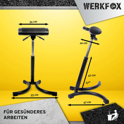 Werkfox® stāvkrēsls ar ergonomisku regulējamu augstumu; Stāvkrēsls darbnīcas atbalstam, stāvkrēsls galdam, birojam, rūpniecībai