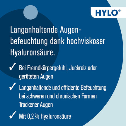 HYLO GEL acu pilieni sausām acīm, ilgstošas ​​iedarbības, ar hialuronskābi, dubultiepakojumā 2x10 ml