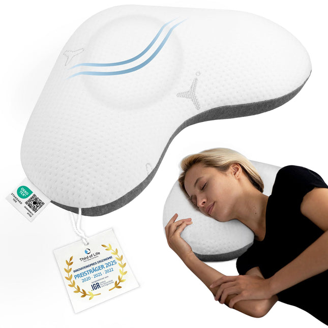 Spilvens sānu gulētājiem, pārvalks ar inovatīvu Intense tehnoloģiju, ergonomisks kakla atbalsta spilvens, augstas kvalitātes atmiņas putas, ortopēdisks kakla mugurkaula spilvens sānu gulētājiem no inovāciju balvas ieguvēja.