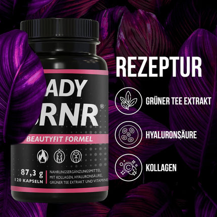 BRNR LADY BRNR - BeautyFit vielmaiņas formula ar B6 vitamīnu, saistaudiem ar varu, kolagēnu, augstu hialuronskābes devu, biotīnu, 120 kapsulas