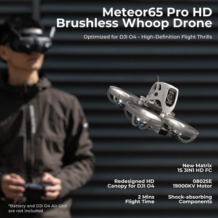 BETAFPV Meteor65 Pro bezkontaktu kvadrokopters ar Matrix 1S ​​​​3IN1 HD FC, 0802SE 19500KV motoru, 35 mm 3 lāpstiņu propelleru, saderīgs ar O4 gaisa bloku FPV filmu veidošanas entuziastiem lidojumiem iekštelpās un ārā - PNP