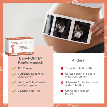 BabyFORTE auglības tabletes | vegāns | Folijskābe 800 μg, kvatrefolijskābe, maka, inozitols, jods | 60 kapsulas | Grūtniecības vitamīni