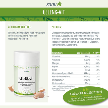 Sanuvit® - locītavu vitamīns | ar patentētām locītavu barības vielām Acti-Joint® | augsta biopieejamība | Augstākās kvalitātes izejvielas | Ražots Austrijā | 90 kapsulas