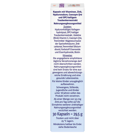 Doppelherz sistēma HYALURON + OPC 150 - Ar 50 mg hialuronskābes un 150 mg OPC no vīnogu kauliņu ekstrakta un ar C vitamīnu - 30 kapsulas