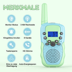 Rācija bērniem, Bakoherp uzlādējama rācija 3–12 gadus veciem bērniem, bērnu radio uzlādējama ar 8 kanāliem, LED lukturītis, VOX funkcija piedzīvojumiem, kempingam, pārgājieniem