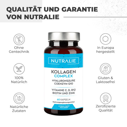 Kolagēna kapsulu komplekss + Q10 hialuronskābe - augsta deva - locītavām un ādai - biotīns, vitamīns CD B12, cinks - kolagēna hidrolizāts 60 kapsulās - Nutralie