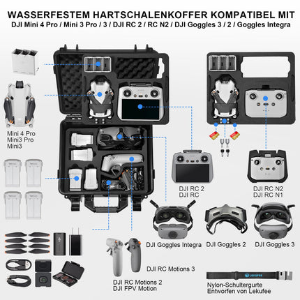 Lekufee ūdensnecaurlaidīgs cietais futrālis DJI Mini 4 Pro, DJI Mini 3 Pro, Mini 3 dronam, DJI RC 2, DJI RC N2/N1, DJI Goggles 3 (nevis Goggles N3)/2/Integra, DJI RC Motion 2 un piederumiem (tikai futrālis)