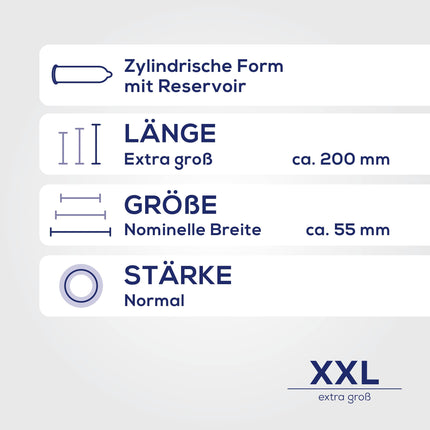 Ritex XXL prezervatīvi – īpaši lieli prezervatīvi (8 gabali) lielākam komfortam un intensīvākām sajūtām, prezervatīvi ar papildu lubrikantu – vegāniski prezervatīvi, dermatoloģiski pārbaudīti, ražoti Vācijā