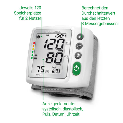 Medisana BW 315 plaukstas locītavas asinsspiediena mērītājs, precīzs asinsspiediena un pulsa mērījums, augsta asinsspiediena mērītājs ar luksofora skalu, asinsspiediena aproce ar aritmijas noteikšanu, atmiņas funkcija