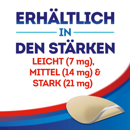 Nicotinell 21 mg/24 stundu nikotīna plāksteris, 21 gab.: Plākstera stiprums Strong. Nicotinell nikotīna plāksteris ar Steady-Flow tehnoloģiju palīdz. Nikotīna plāksteri. Atmest smēķēšanu. Atmest smēķēšanu