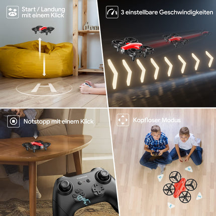 Tomzon mini drons bērniem iesācējiem RC kvadrokopters ar 24 minūšu ilgu lidojuma laiku, kaujas drons ar 360° propellera aizsardzību, lidaparāta tālvadības rotaļu drons ar mešanas kustību/3D apgriešanos/apļveida lidojums, nano drons