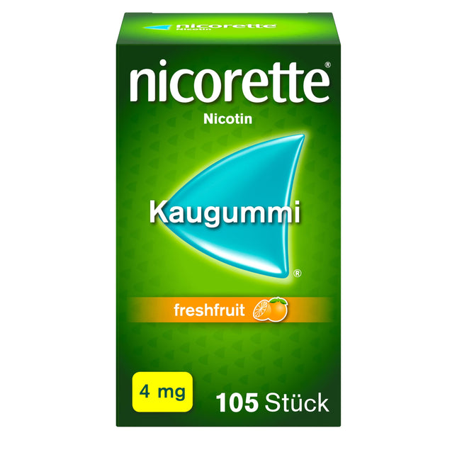 NICORETTE košļājamā gumija 4mg svaigu augļu – nikotīna košļājamā gumija smēķēšanas atmešanai – augļu garša – 4mg nikotīna – smēķēšanas atmešanai – 105 gab.