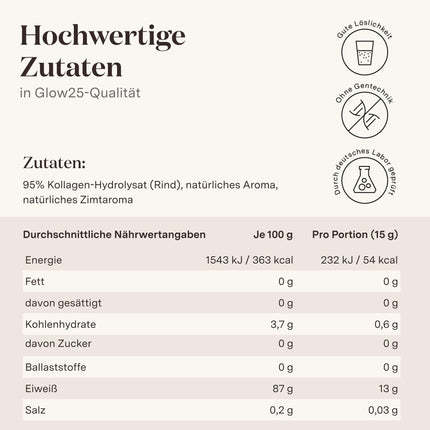 Glow25® kolagēna pulveris ar kanēļa cepumu [450 g] - kolagēna hidrolizāts - 1. un 3. tipa peptīdi - laba šķīdība