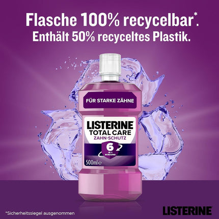 LISTERINE Total Care zobu aizsardzība (500 ml) - Stiftung Warentest testa uzvarētājs, 6 vienā efekts, 24 stundu svaiga elpa, aizsargā pret kariesu un smaganu problēmām, antibakteriāls mutes skalošanas līdzeklis