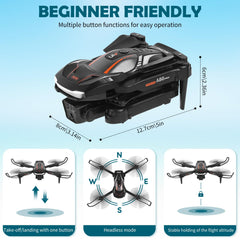 Drons ar 1080P HD kameru bērniem, tālvadības drons ar 2 baterijām, salokāms kvadrokopters ar FPV WiFi pārraidi, gravitācijas sensors, 3D apgriešanas režīms, pacelšanās/nosēšanās ar vienu pogu, augstuma noturēšanas režīms (melns)