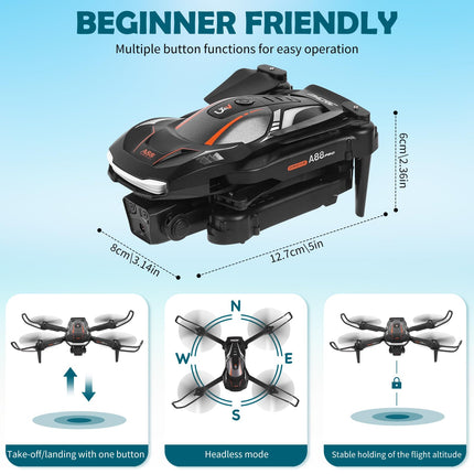 Drons ar 1080P HD kameru bērniem, tālvadības drons ar 2 baterijām, salokāms kvadrokopters ar FPV WiFi pārraidi, gravitācijas sensors, 3D apgriešanas režīms, pacelšanās/nosēšanās ar vienu pogu, augstuma noturēšanas režīms (melns)
