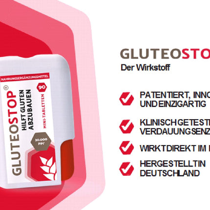 GluteoStop - palīdz noārdīt glutēnu - glutēna nepanesība - diēta ar zemu glutēna saturu - enzīms (30 mini tabletes)