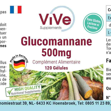 Glikomanāns 500 mg - 120 vegānas kapsulas no konjaka saknes ekstrakta - dabīgs pildvielas palielinātājs, šķiedrvielas | Kvalitāte no Vācijas, ko nodrošina ViVe Supplements
