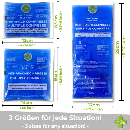 LisaCare Gel Kühlpads - 3 Größen Kühlkissen Gel - Kühlpads Gel Set - Kalt warm Kompresse Kinder & Erwachsene - Akute Behandlung von Schmerzen und Fieber - Mikrowellen geeignet (Set)