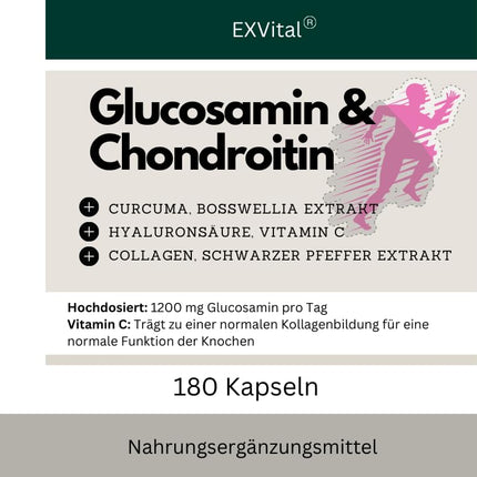 Glikozamīna hondroitīns augstā devā - 1200 mg dienā - ar kurkumu, vīraku, hialuronskābi, C vitamīnu, kolagēnu un piperīnu - 180 kapsulas, laboratoriski pārbaudītas