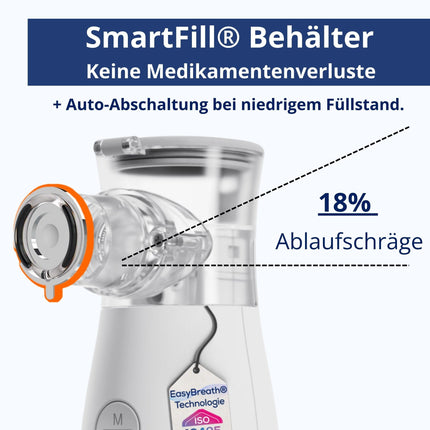 Easy Breath® Pro – TÜV pārbaudītas sterilas maskas. Profesionāls, ļoti kluss inhalators bērniem un pieaugušajiem, pārnēsājams, uzlādējams, ar Smart Fill® baloniņu – optimālai ārstēšanai
