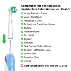 16 zobu birstes galviņas, kas saderīgas ar Oral-B zobu birstēm, profesionālas zobu birstes galviņas, kas piemērotas Oral-B elektriskajām zobu birstēm, 8 baltas un 8 melnas.