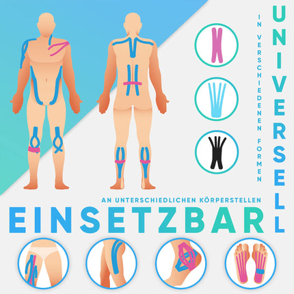 Health Press® kineziolentes - 2 kinezioloģisko lentu ruļļi zili + melni (5 cm x 5 m) Kineziolente - profesionāla fizioterapijas un sporta lente - ādai draudzīgas lentes DERMATEST: ĻOTI LABI