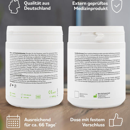 Zeolite MED detoksikācijas pulveris 400g, medicīnas ierīce, aptiekas kvalitāte, salīdzināšanas uzvarētājs, detoksikācijas procedūra, vulkāniskie minerāli, dziedinošais māls