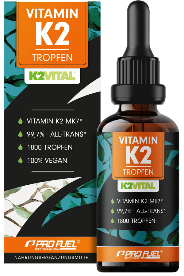 K2 vitamīna pilieni, augsta deva 1800x (50ml) - 200 µg K2 vitamīns MK7, K2VITAL® Premium vitamīns. K2 High Dose no Kappa ar 99,7+% transtaukskābju saturu - laboratorijā pārbaudīts ar sertifikātu, 100% vegāns