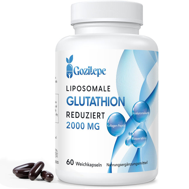 Liposomu glutationa samazināts saturs 2000 mg vienā porcijā | Glutationa uztura bagātinātājs ar hialuronskābi + kolagēna peptīdu + resveratrolu | 10 reizes labāka absorbcija (60 gabali (1 iepakojums))