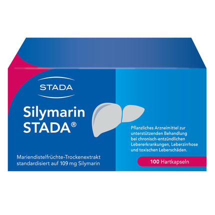 Silymarin STADA 109 mg cietās kapsulas, augu izcelsmes zāļu līdzeklis hronisku iekaisīgu aknu slimību, aknu cirozes un toksisku aknu bojājumu atbalstam, 100 gab.