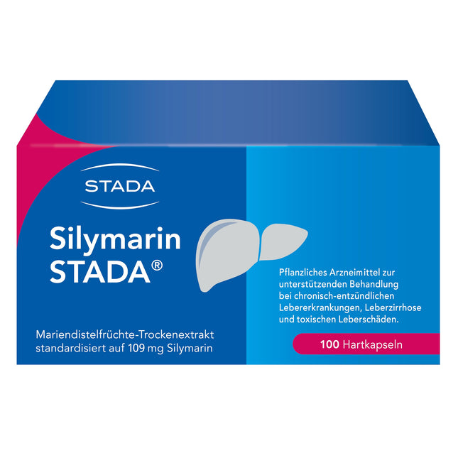 Silymarin STADA 109 mg cietās kapsulas, augu izcelsmes zāļu līdzeklis hronisku iekaisīgu aknu slimību, aknu cirozes un toksisku aknu bojājumu atbalstam, 100 gab.