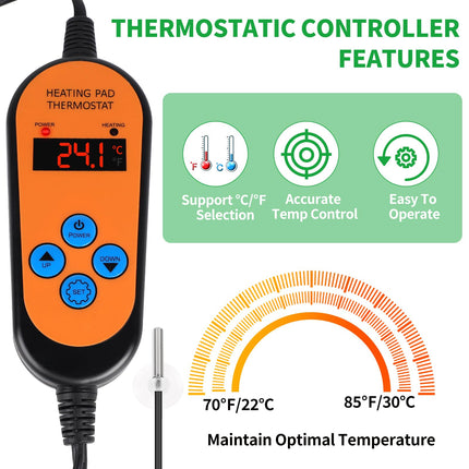 DBREAKS apkures paklājiņš ar termostatu, 30 W iekštelpu siltumnīcas apkures paklājiņš, apkures paklājiņi ar kontrolieri, IP67 siltumnīcas apkures paklājiņš ūdensizturīgs, augu apkures paklājiņš ar digitālo termostatu stādiem